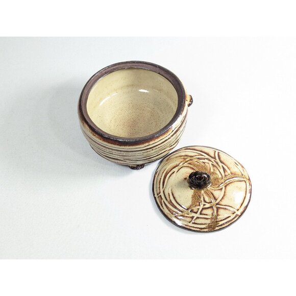 Handmade pottery lidded bowl with bugs, wheel thrown ceramic art storage jar in - Picture 6 of 10